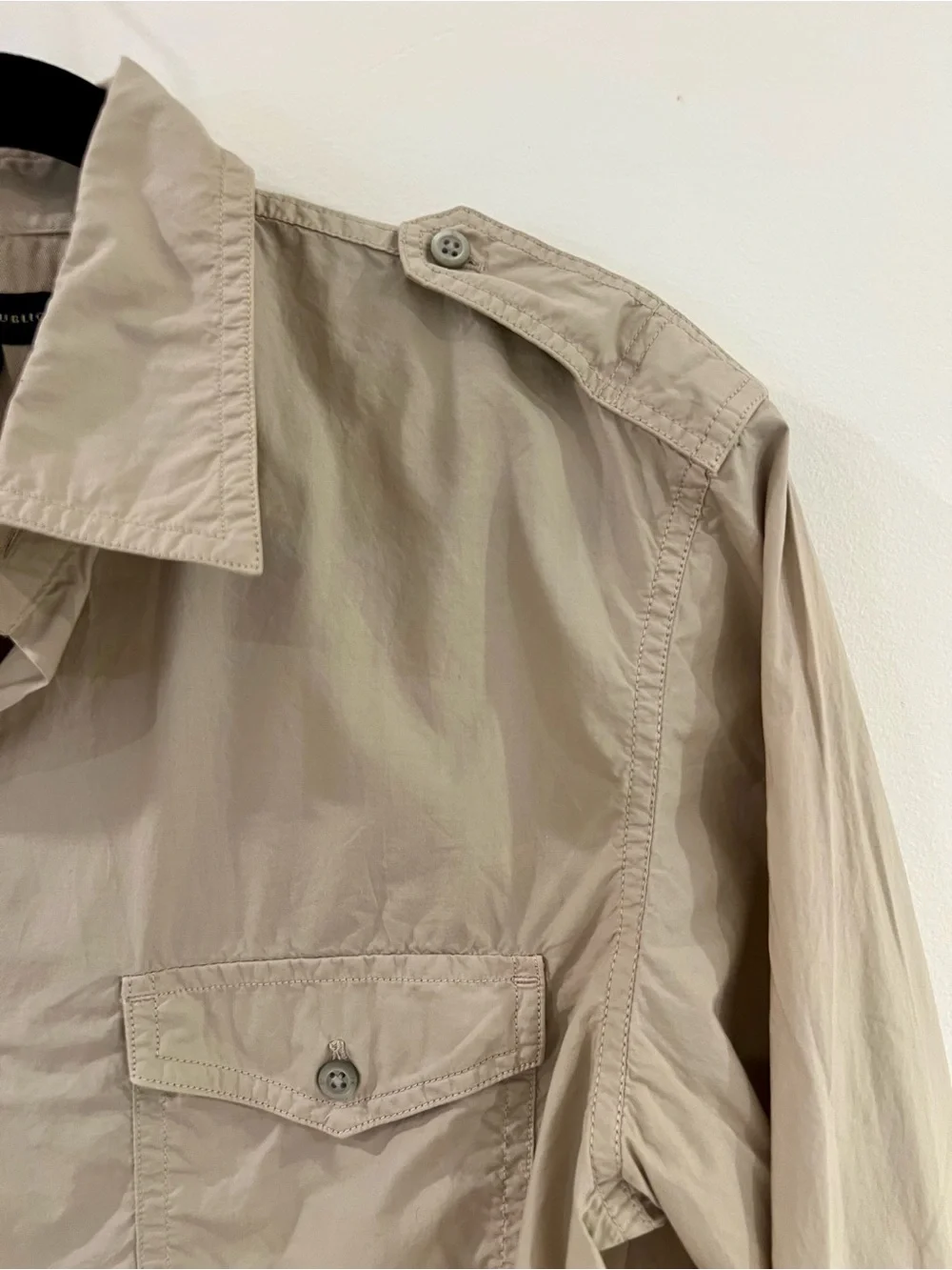 Banana Republic Mens M Military Shirt Khaki Epaulets Safari Cotton Pockets